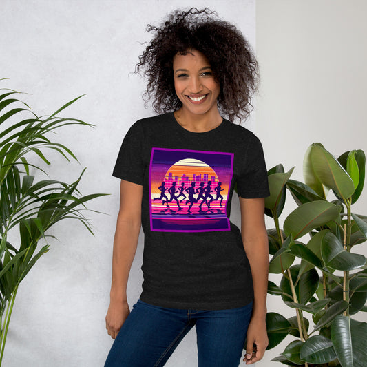 8-bit retro runners purple t-shirt